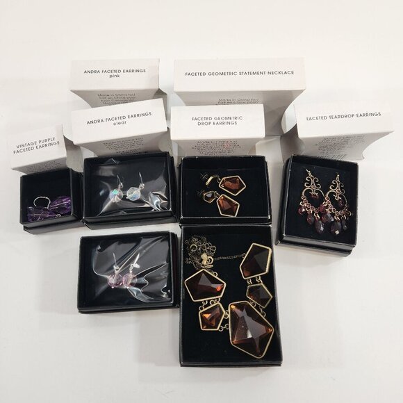 Avon Faceted Jewelry Bundle Andra Geometric Teardrop Earrings Necklace NEW - Picture 1 of 11